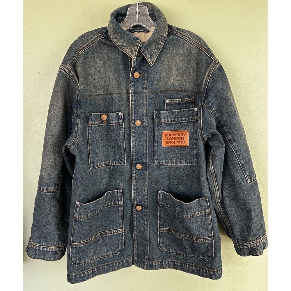Burberry Mens Denim Jacket Oversized Jean Italy Size 46 Shacket Large Carpenter - Picture 1 of 16